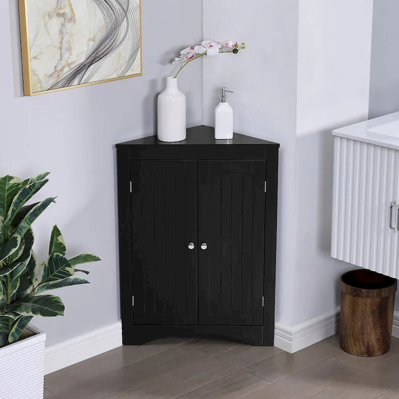 Meuble de rangement d’angle autoportant avec portes et étagères