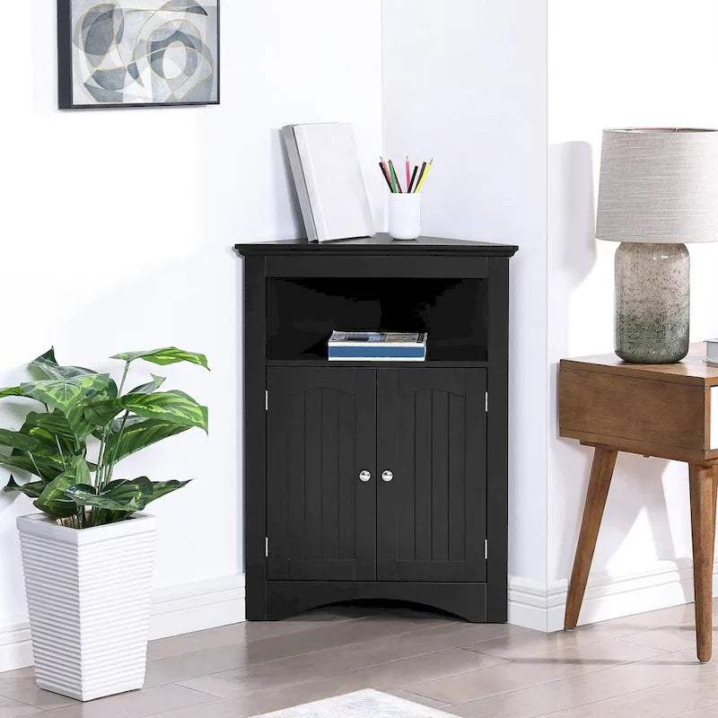 Meuble de rangement d’angle autoportant avec portes et étagères