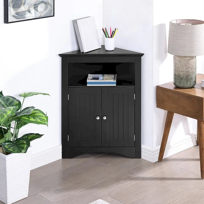 Meuble de rangement d’angle autoportant avec portes et étagères