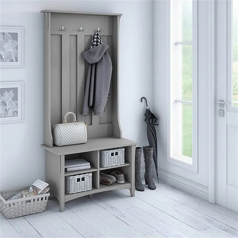 Garderobenbank im Mission-Stil mit Schuhbank und Kleiderhaken, 15.75T x 31.73B x 68.11H