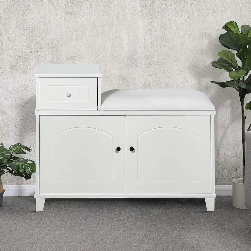 Modern Wooden Storage Bench with Fireproof Sponge PU Seat Cushion