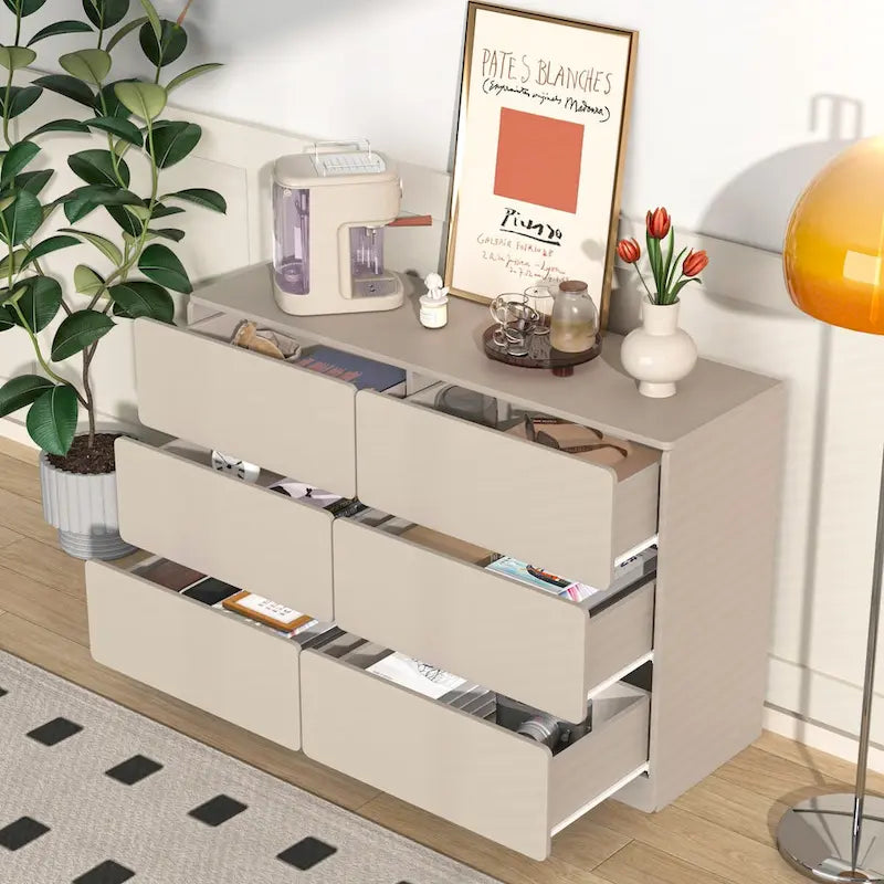 Six-Drawer Dresser Storage Cabinet, Buffet Console Table
