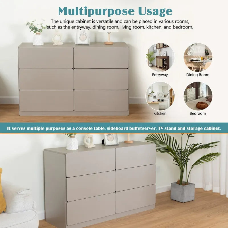 Six-Drawer Dresser Storage Cabinet, Buffet Console Table