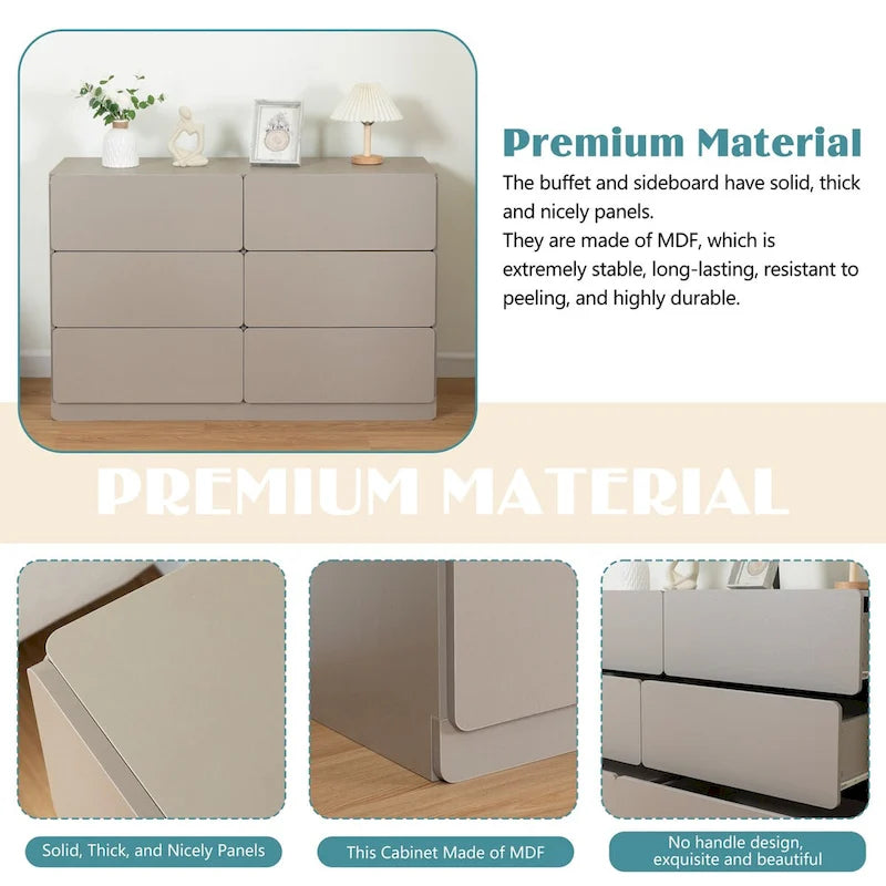 Six-Drawer Dresser Storage Cabinet, Buffet Console Table