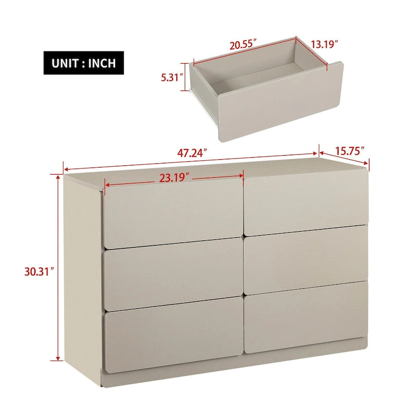 Six-Drawer Dresser Storage Cabinet, Buffet Console Table