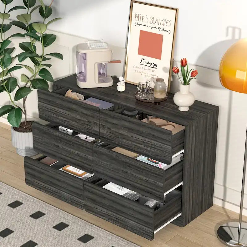 Six-Drawer Dresser Storage Cabinet, Buffet Console Table