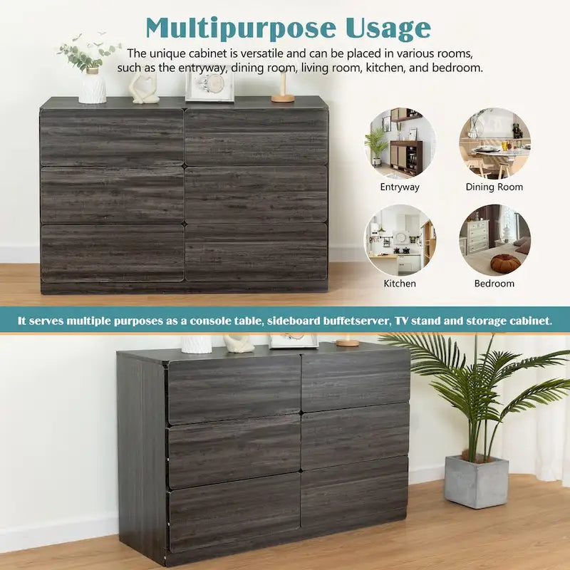 Six-Drawer Dresser Storage Cabinet, Buffet Console Table