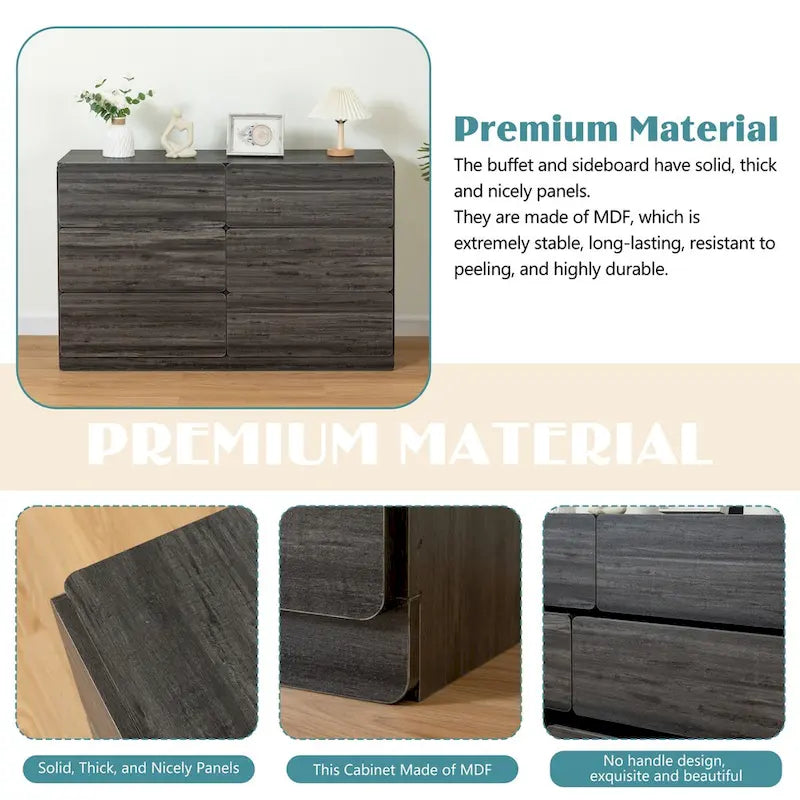 Six-Drawer Dresser Storage Cabinet, Buffet Console Table