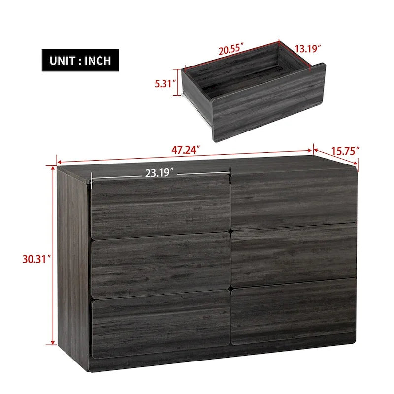 Six-Drawer Dresser Storage Cabinet, Buffet Console Table