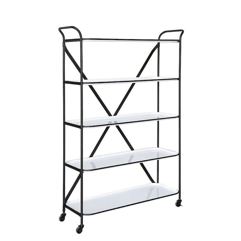 5-Tier Tray-Style Enameled Metal Shelving Unit on Casters
