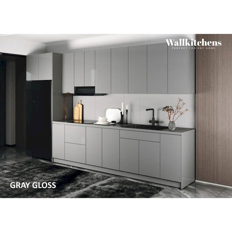 Panneau d’extrémité mural gris pour meuble avec chant, 12 x 30