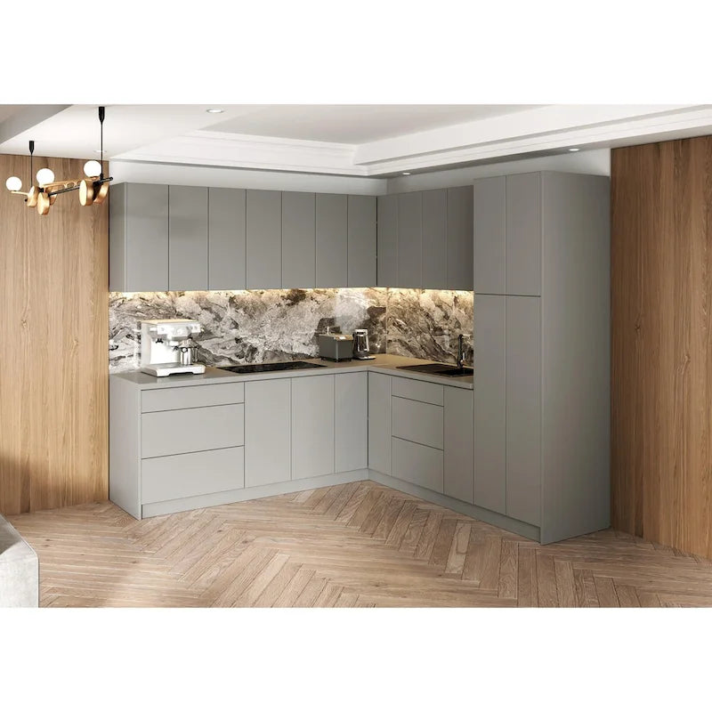 Panneau d’extrémité mural gris pour meuble avec chant, 12 x 30