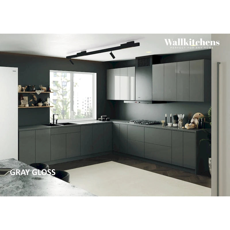 Panneau d’extrémité mural gris pour meuble avec chant, 12 x 30