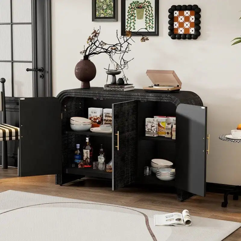 47.2W Retro Minimalist Sideboard with Gold Handles and Adjustable Shelves