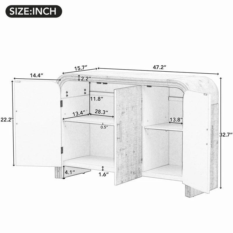 47.2W Retro Minimalist Sideboard with Gold Handles and Adjustable Shelves