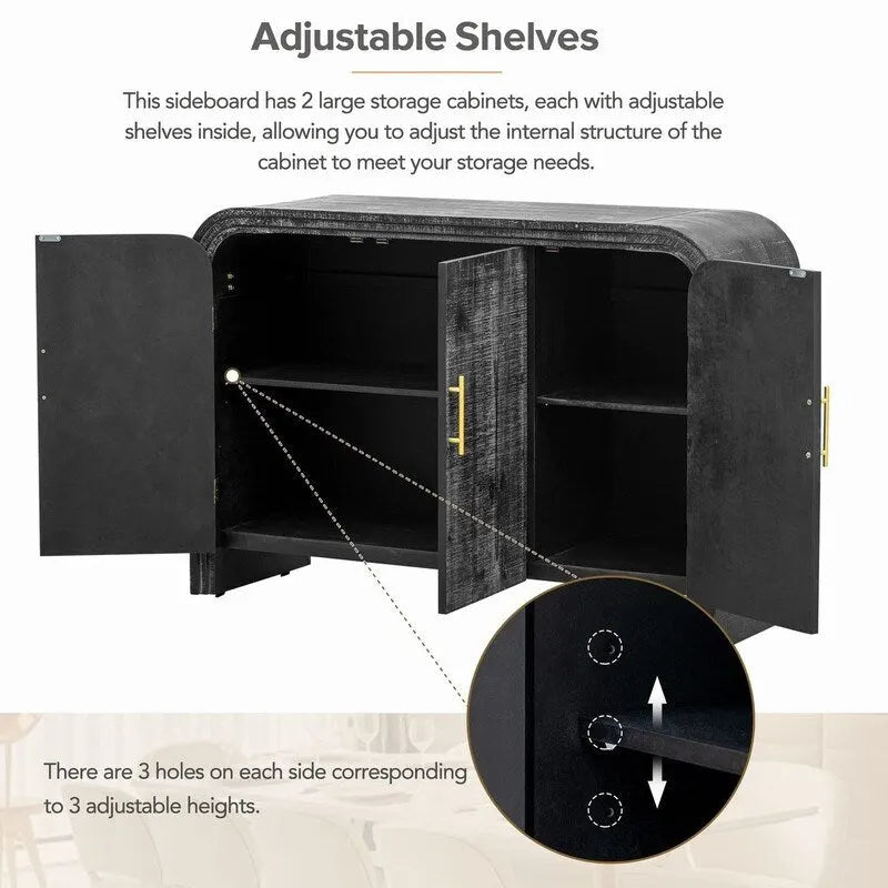 47.2W Retro Minimalist Sideboard with Gold Handles and Adjustable Shelves