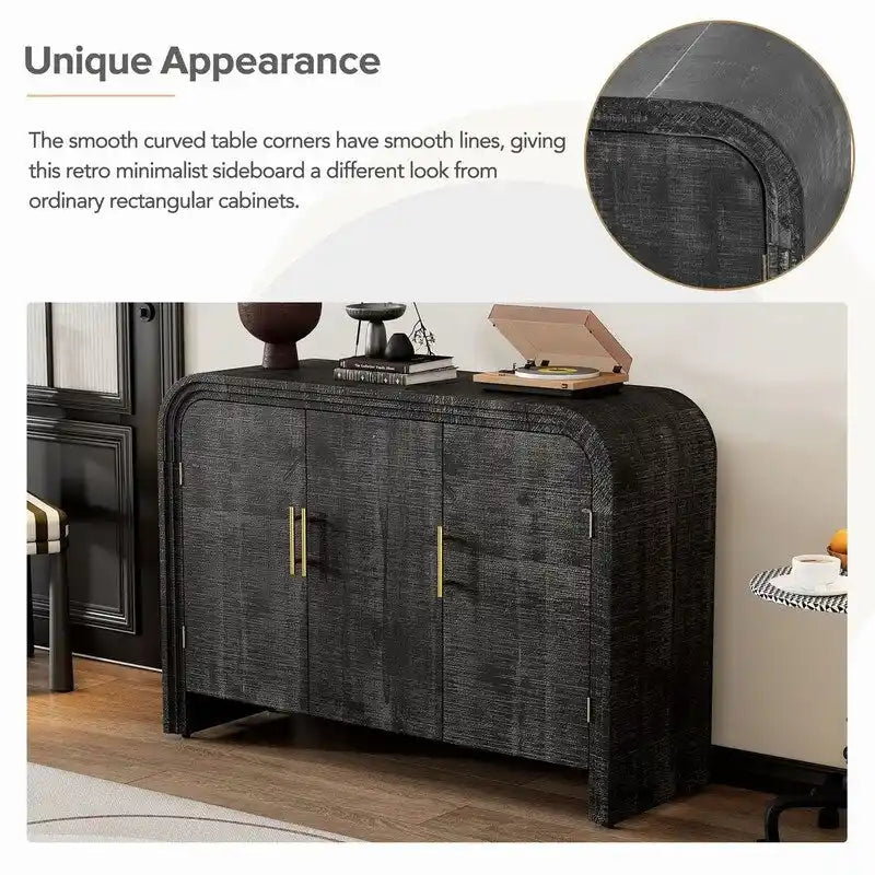 47.2W Retro Minimalist Sideboard with Gold Handles and Adjustable Shelves