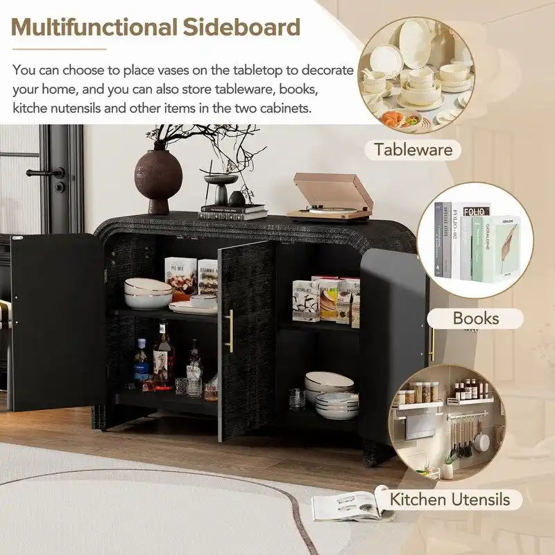 47.2W Retro Minimalist Sideboard with Gold Handles and Adjustable Shelves