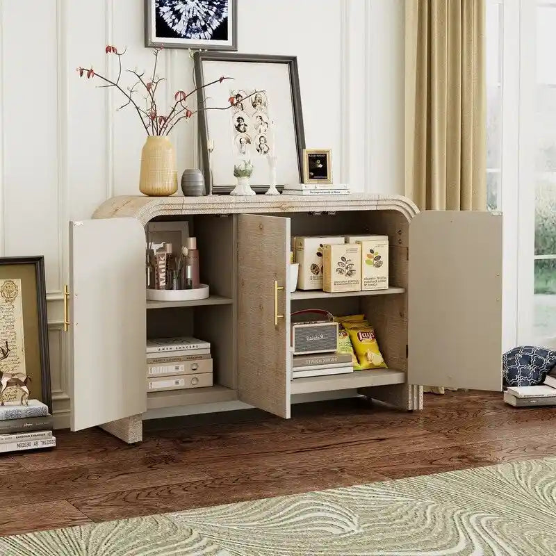 47.2W Retro Minimalist Sideboard with Gold Handles and Adjustable Shelves