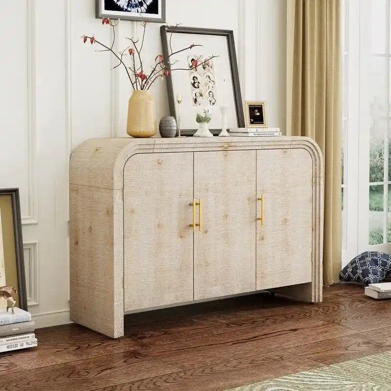 47.2W Retro Minimalist Sideboard with Gold Handles and Adjustable Shelves