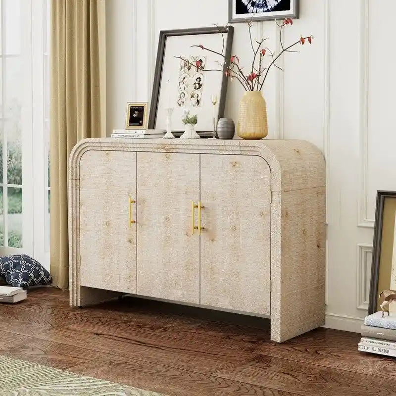47.2W Retro Minimalist Sideboard with Gold Handles and Adjustable Shelves
