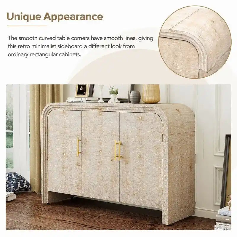 47.2W Retro Minimalist Sideboard with Gold Handles and Adjustable Shelves