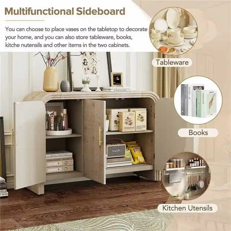 47.2W Retro Minimalist Sideboard with Gold Handles and Adjustable Shelves