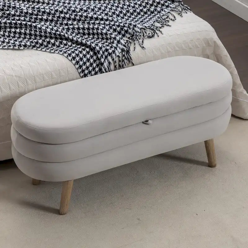 Upholstered Bedroom Storage Bench with Wood Legs