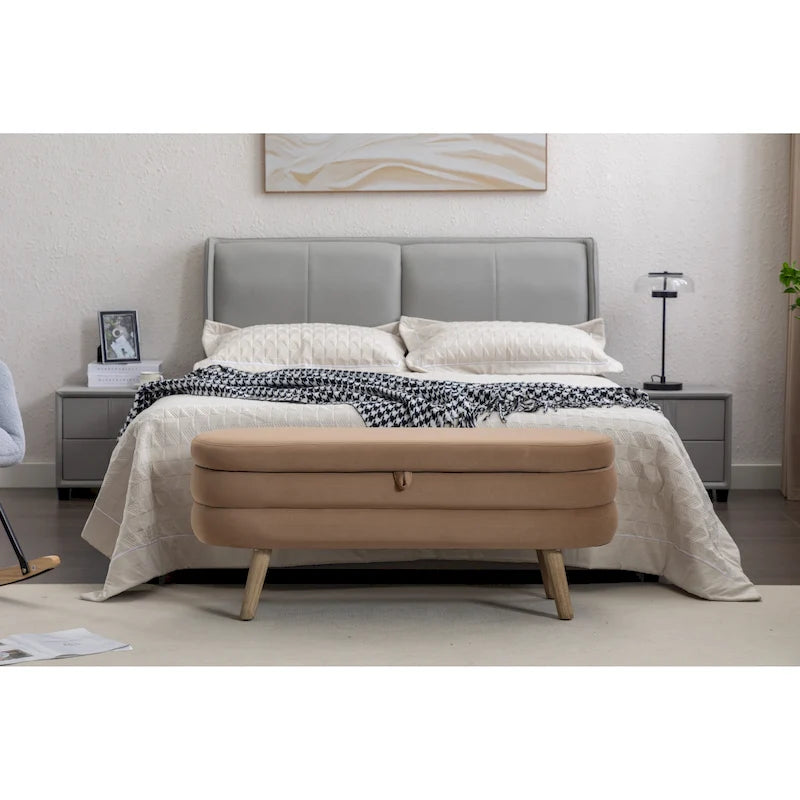Upholstered Bedroom Storage Bench with Wood Legs