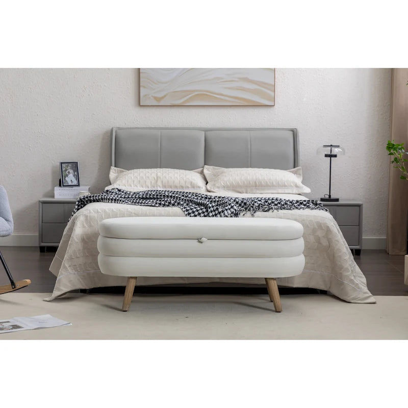Upholstered Bedroom Storage Bench with Wood Legs