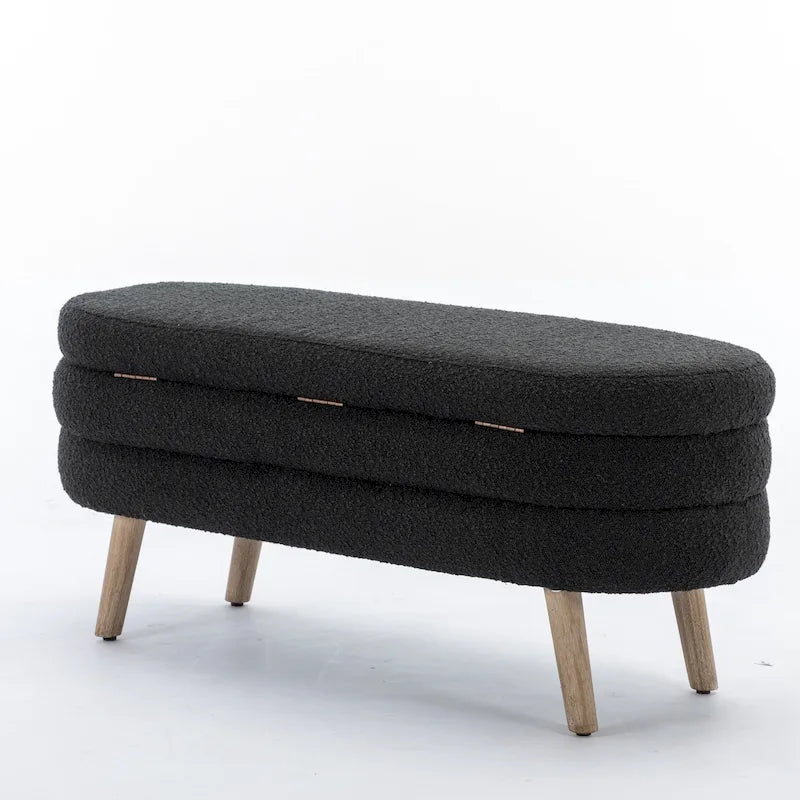 Upholstered Bedroom Storage Bench with Wood Legs
