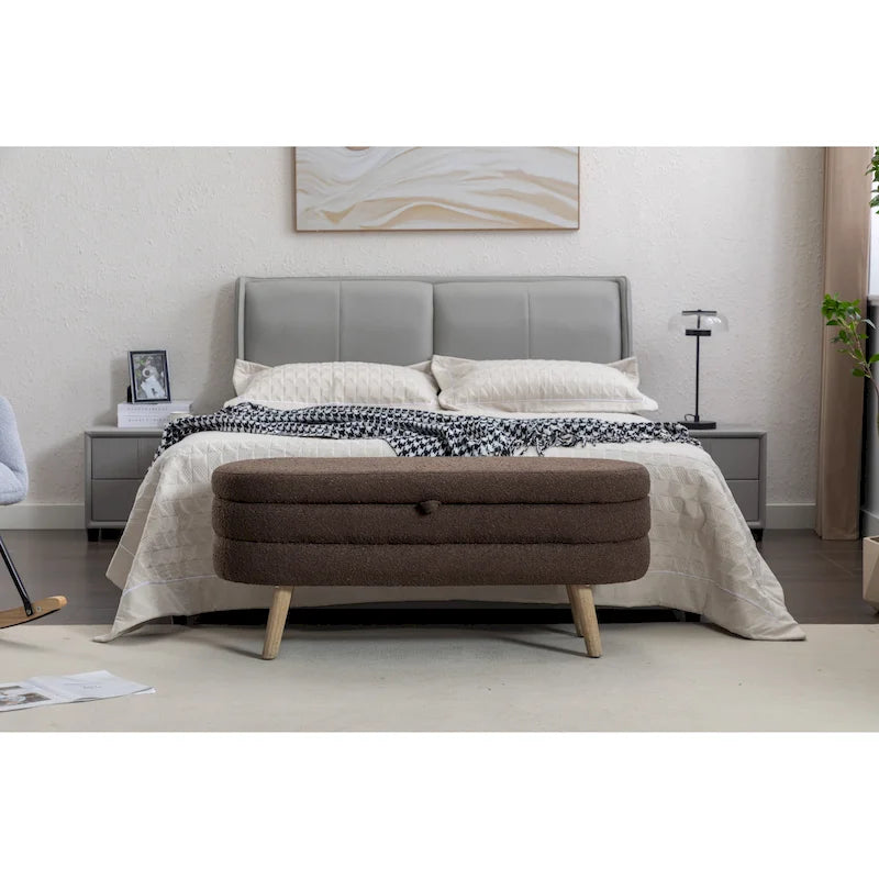 Upholstered Bedroom Storage Bench with Wood Legs