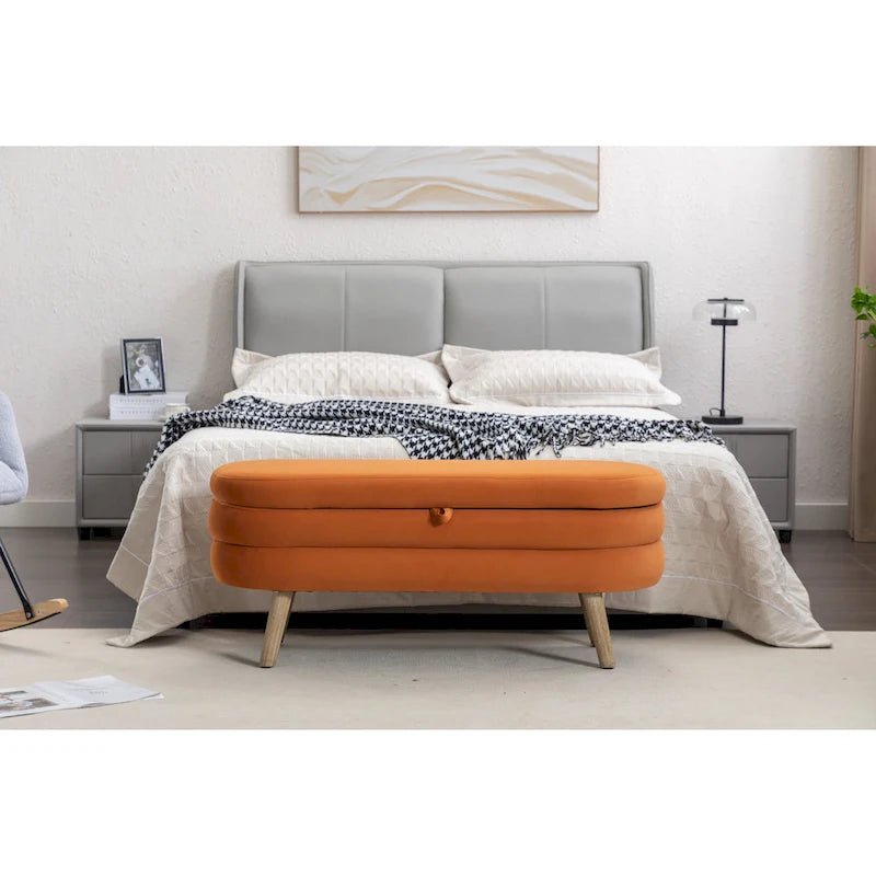 Upholstered Bedroom Storage Bench with Wood Legs