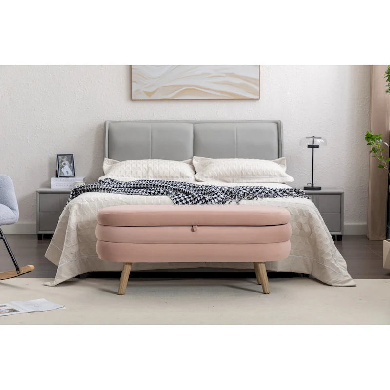 Upholstered Bedroom Storage Bench with Wood Legs