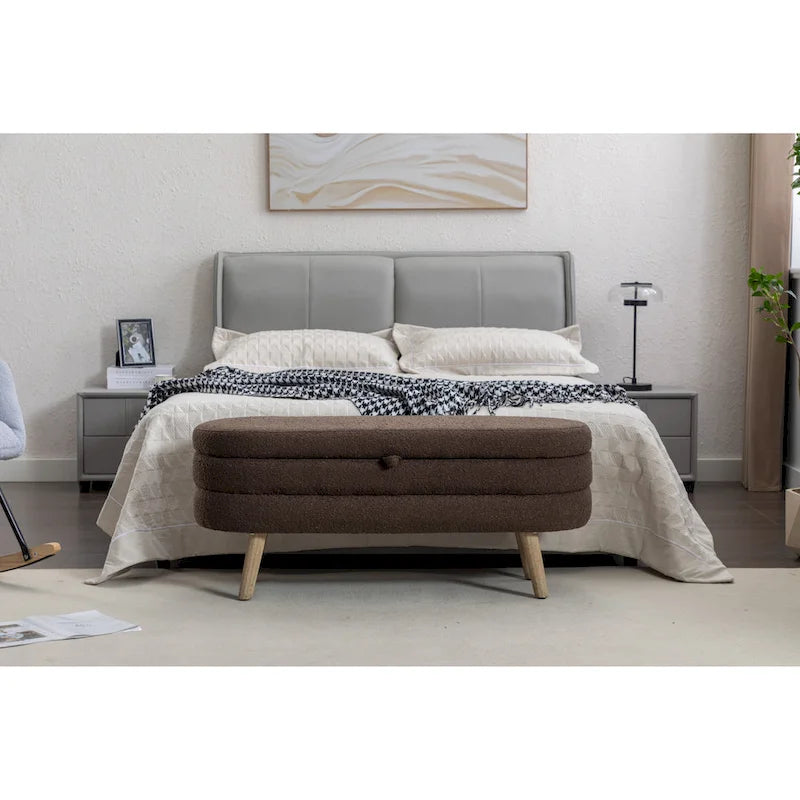 Upholstered Bedroom Storage Bench with Wood Legs