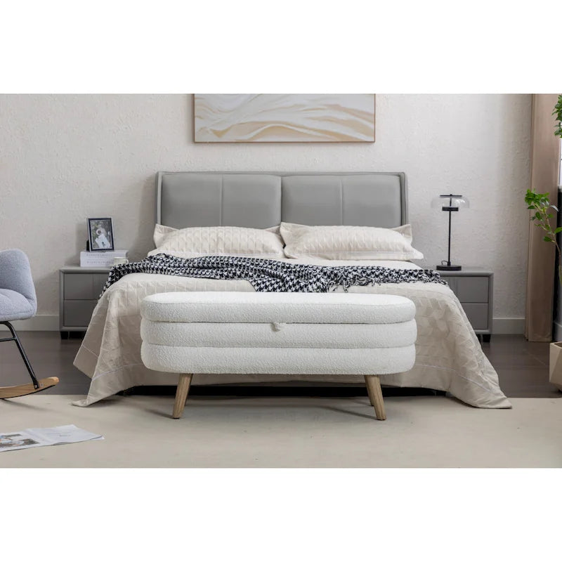 Upholstered Bedroom Storage Bench with Wood Legs
