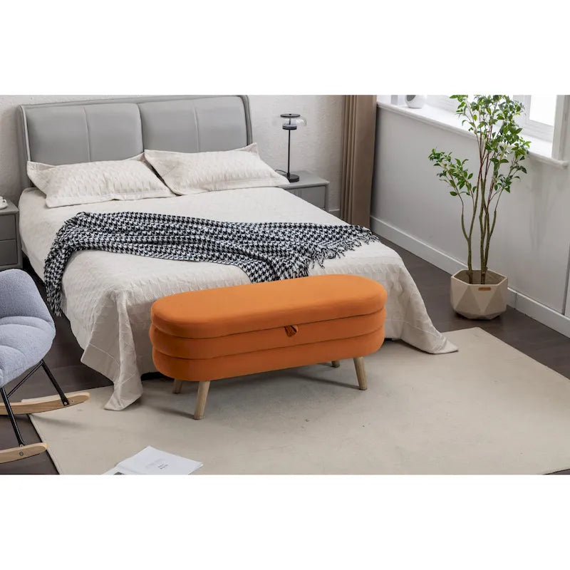 Upholstered Bedroom Storage Bench with Wood Legs