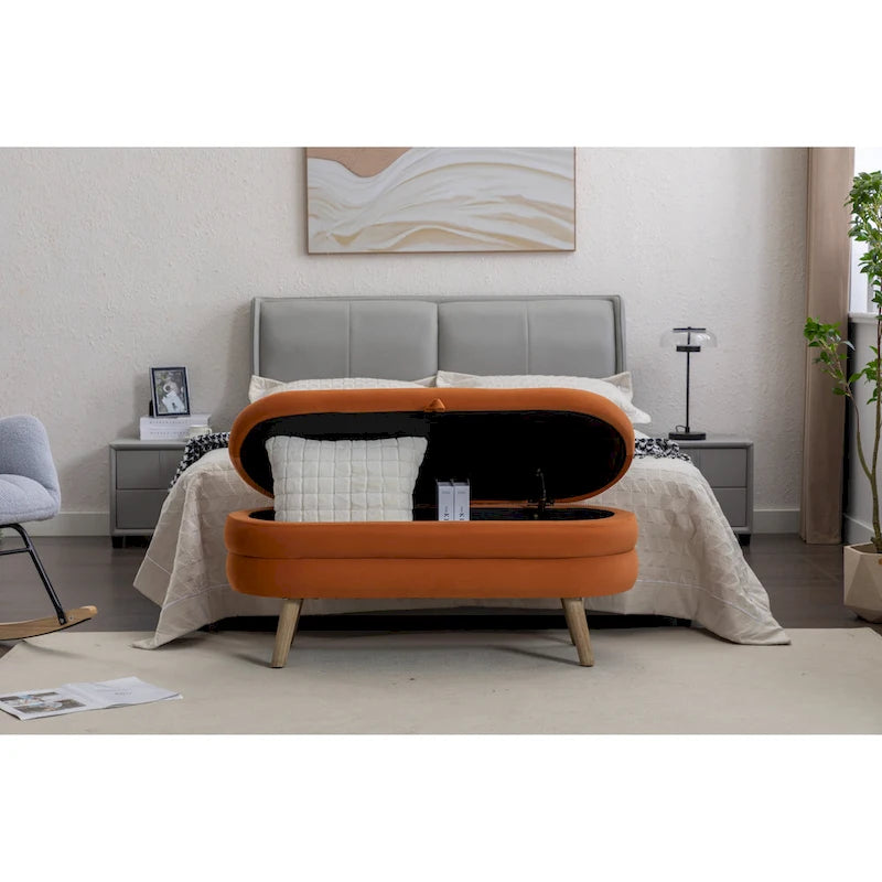 Upholstered Bedroom Storage Bench with Wood Legs