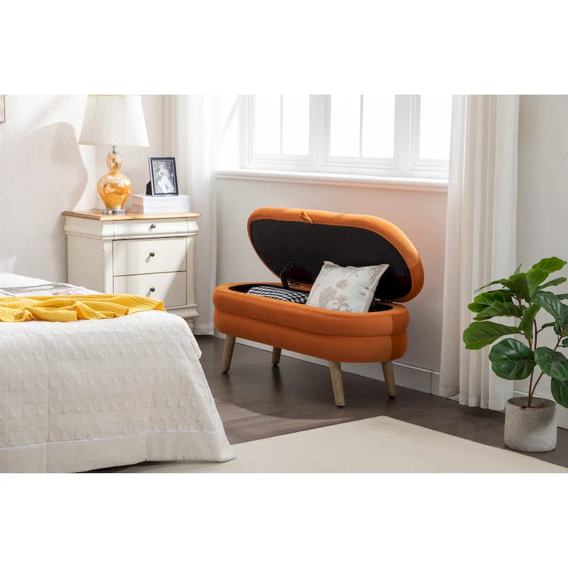 Upholstered Bedroom Storage Bench with Wood Legs