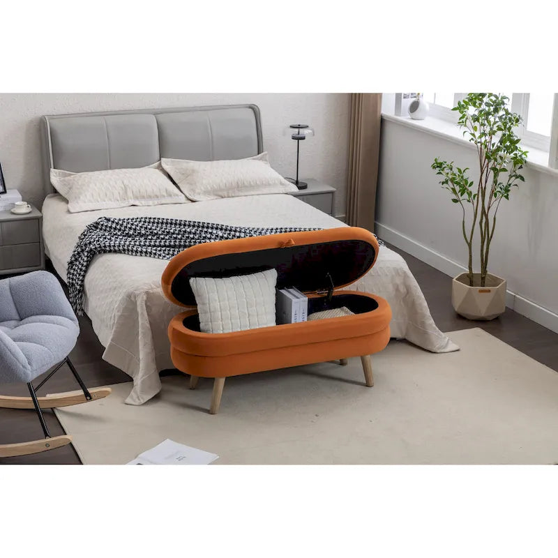 Upholstered Bedroom Storage Bench with Wood Legs