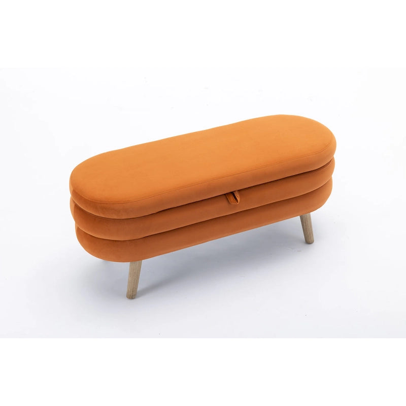 Upholstered Bedroom Storage Bench with Wood Legs