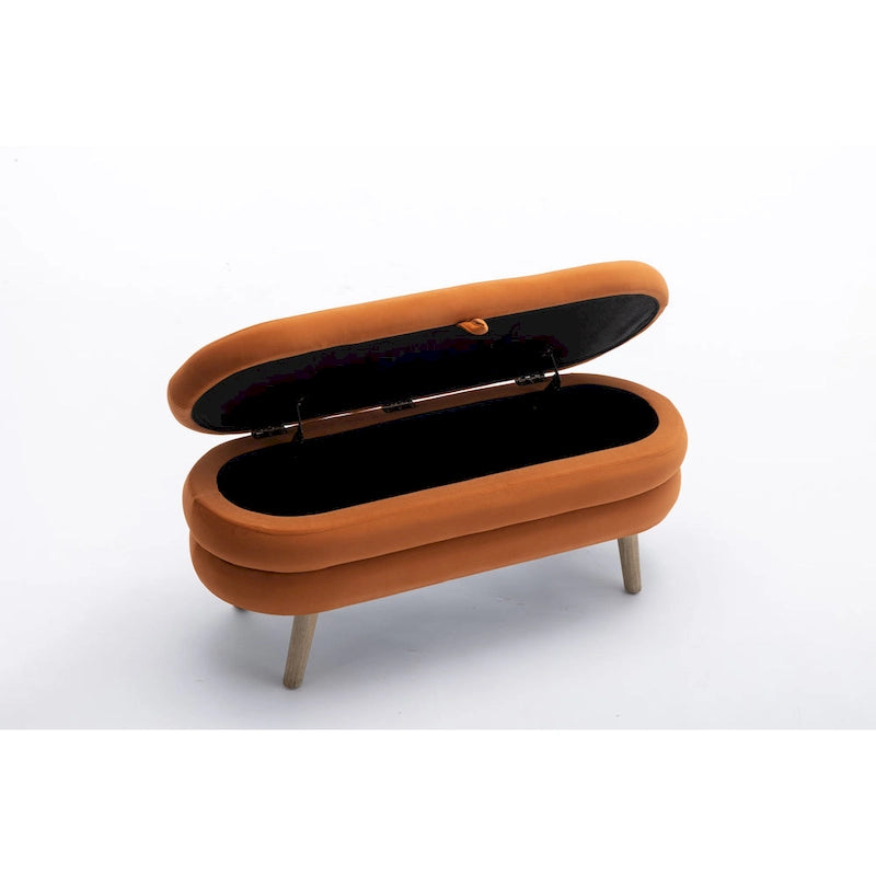 Upholstered Bedroom Storage Bench with Wood Legs