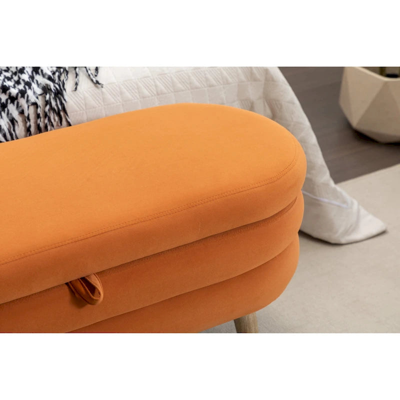 Upholstered Bedroom Storage Bench with Wood Legs