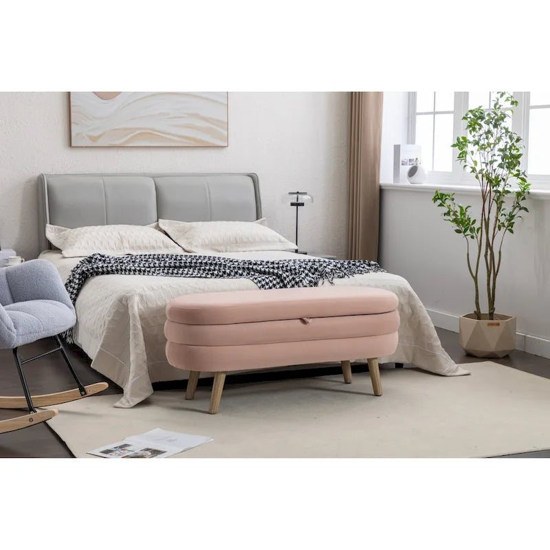 Upholstered Bedroom Storage Bench with Wood Legs