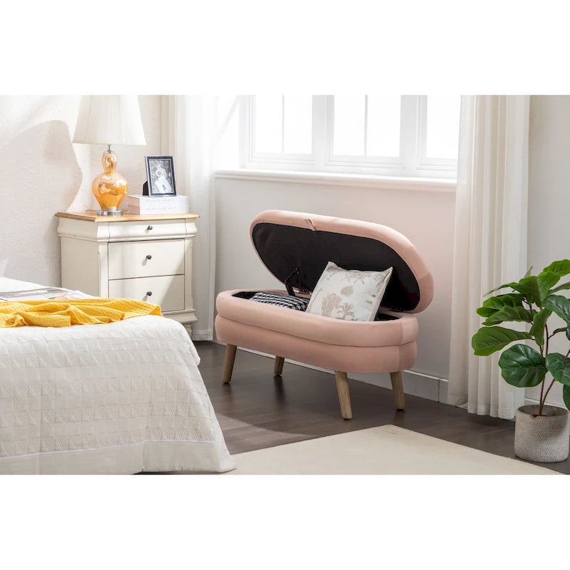 Upholstered Bedroom Storage Bench with Wood Legs