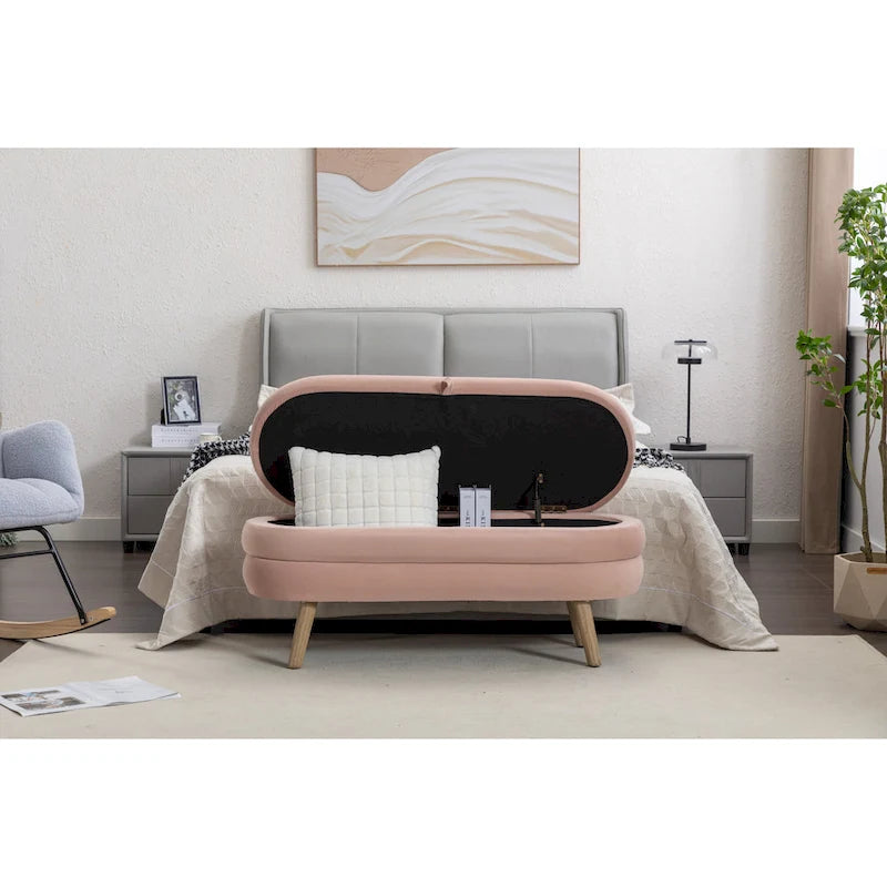 Upholstered Bedroom Storage Bench with Wood Legs