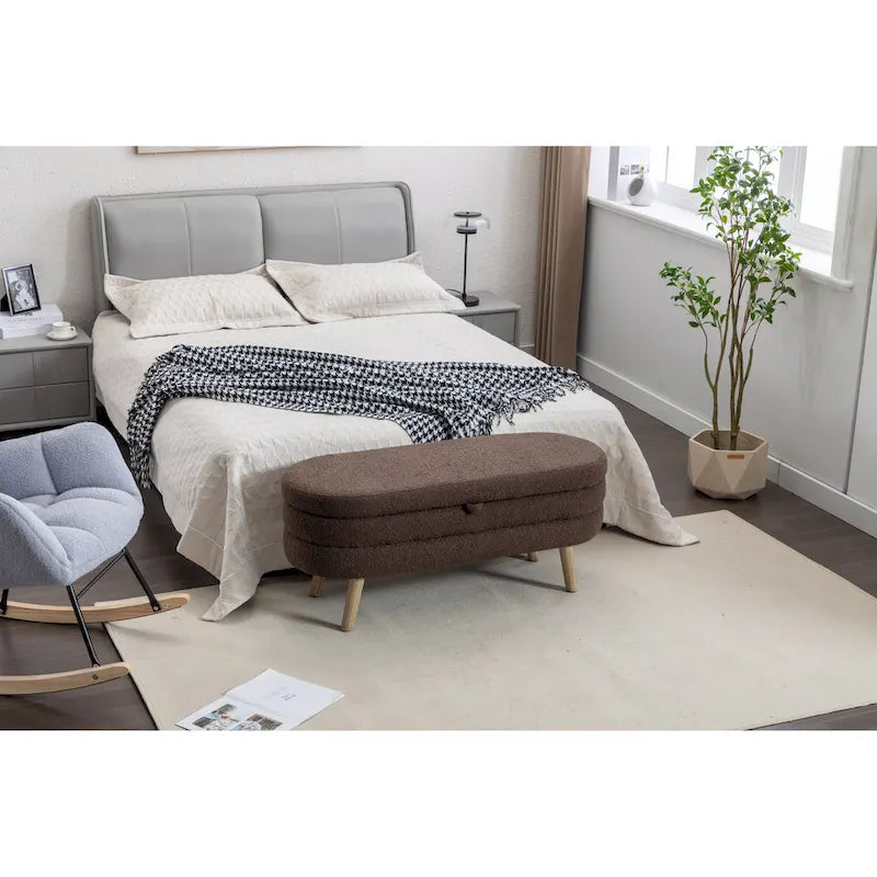 Upholstered Bedroom Storage Bench with Wood Legs