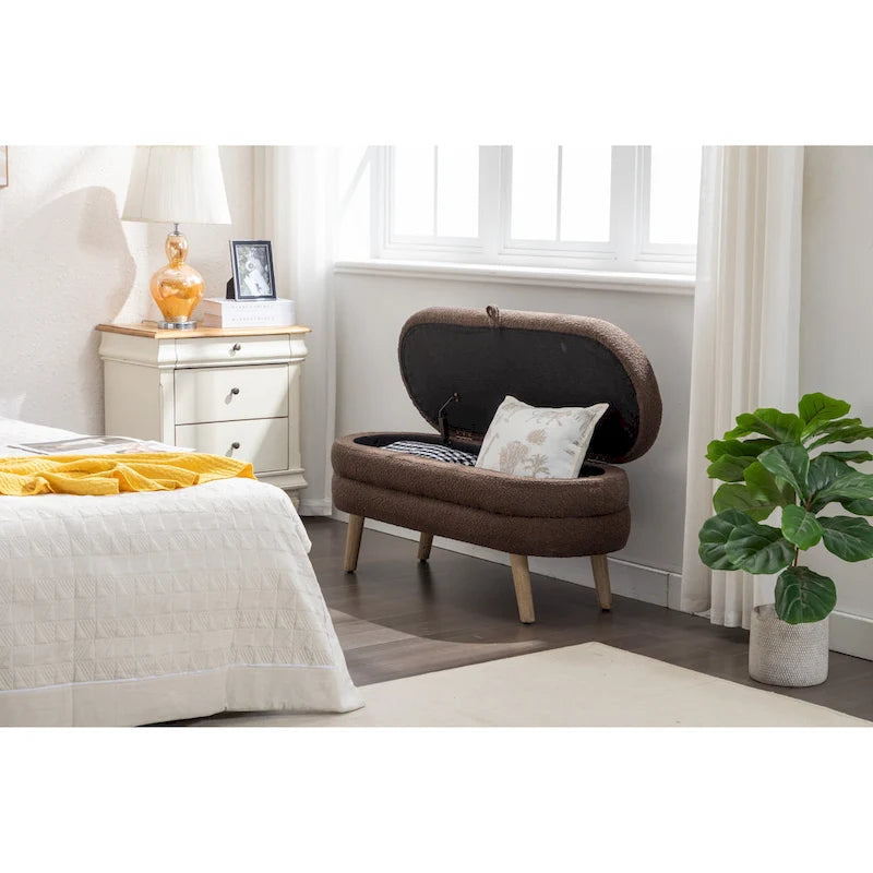 Upholstered Bedroom Storage Bench with Wood Legs