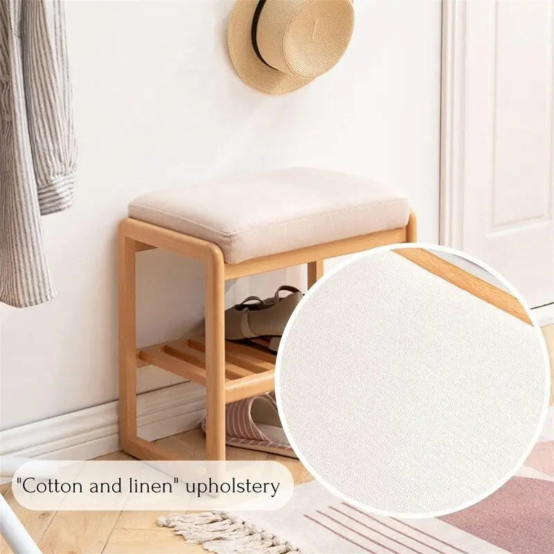Upholstered Wood Entryway Shoe Storage Bench