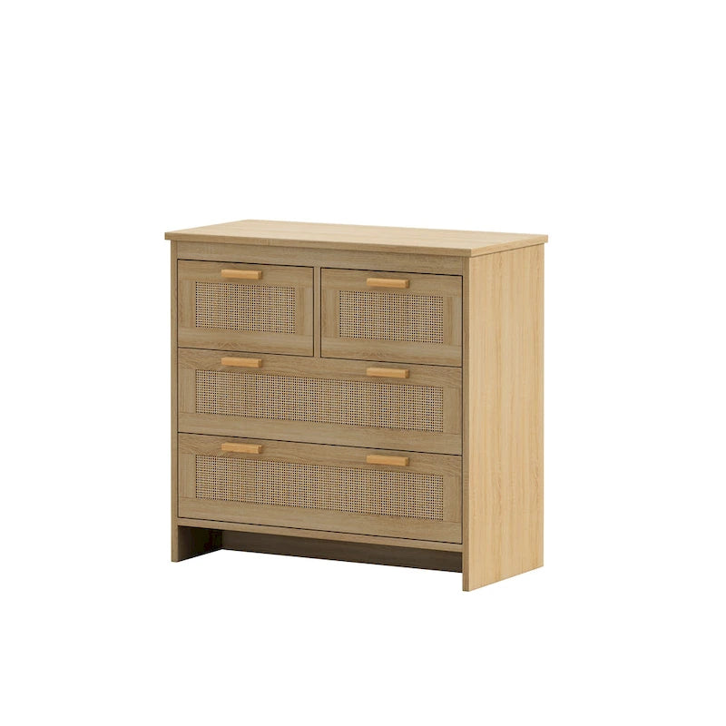 4 Drawer Natural Rattan Storage Cabinet, Wooden Dresser